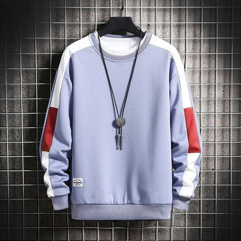 Modern Long Sleeve Sweatshirts Men New Fashion Color Casual Mens Casual O-Neck Patchwork Sweatshirt For Young Men Men Sweatshirt Streetwear Loose Solid Patchwork Pullover Sweatshirt